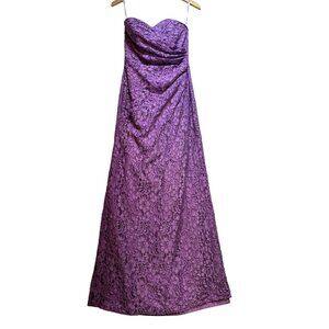 Women's Bridesmaid Gown Strapless Dress Sze 8 Purple Floral Lace Wedding